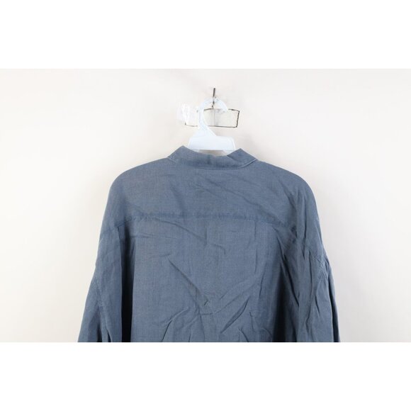 Vtg 80s 90s Banana Republic Mens L Baggy Irish Linen Collared Button Shirt Blue - Picture 11 of 12